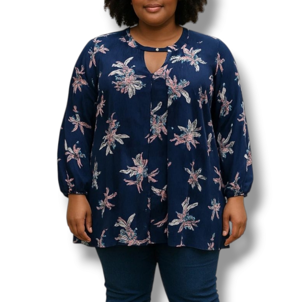 Lane Bryant Blue Floral Tunic Top Size 22/24 (3X)
